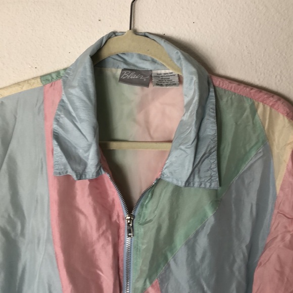 VINTAGE Blair SILk pastel patchwork jacket Small trendy 90s - Picture 6 of 10